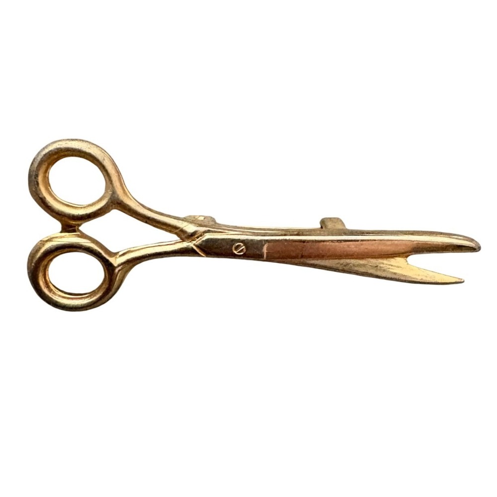 Vintage‎ Gold Tone Scissor Brooch Pin Sewing Craft Barber Hair 1.5 Inch